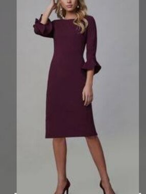 Karl Lagerfeld Deep Plum Ruffle-Sleeve Midi Dress